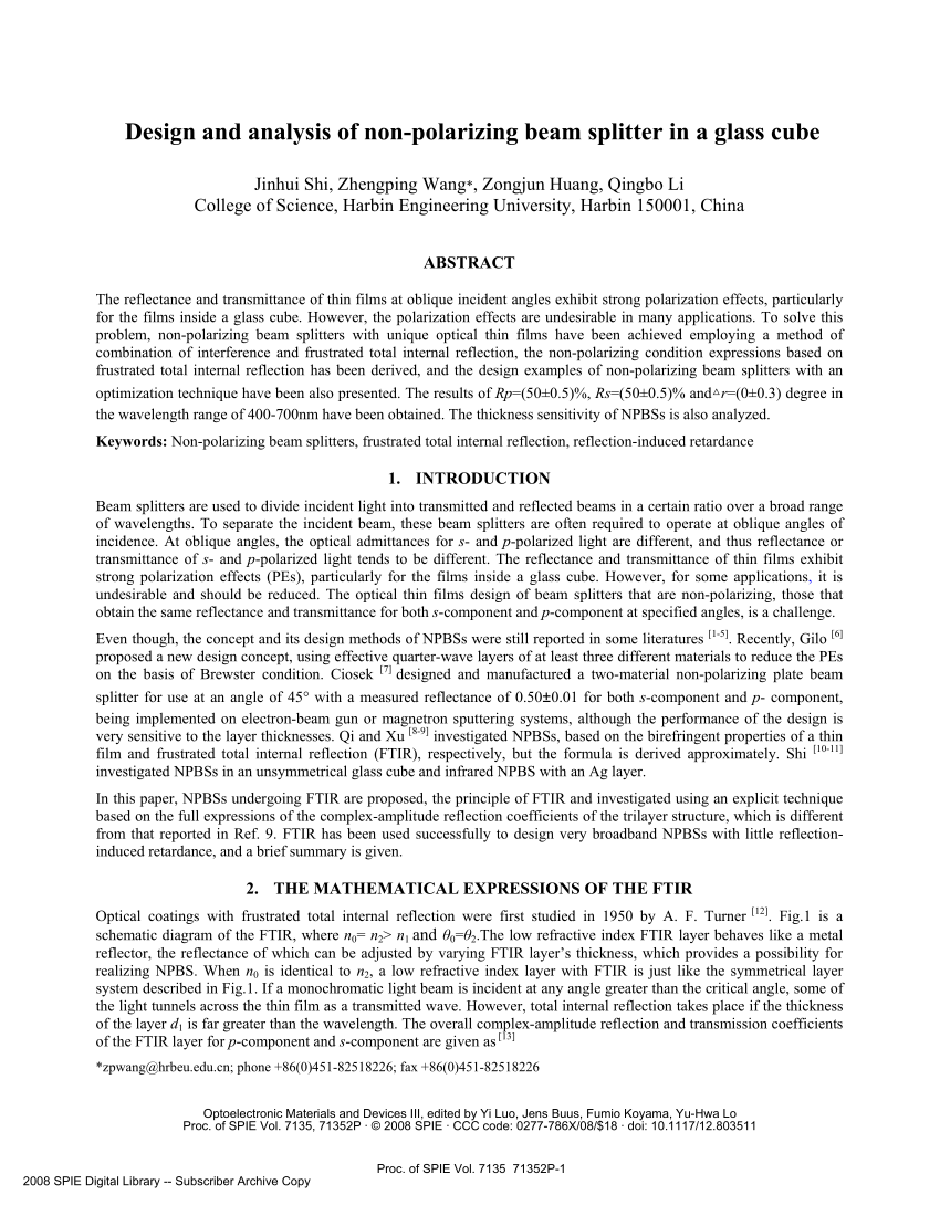 Reflection coefficients of p- and s-polarized light by a quarter-wave  layer: explicit expressions and application to beam splitters