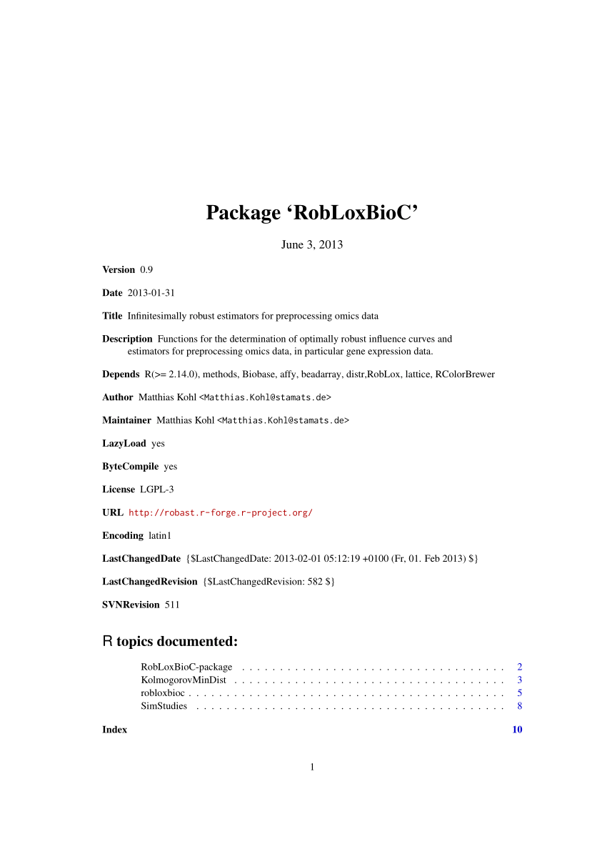 Pdf R Package Robloxbioc Infinitesimally Robust Estimators For - images index 1 roblox