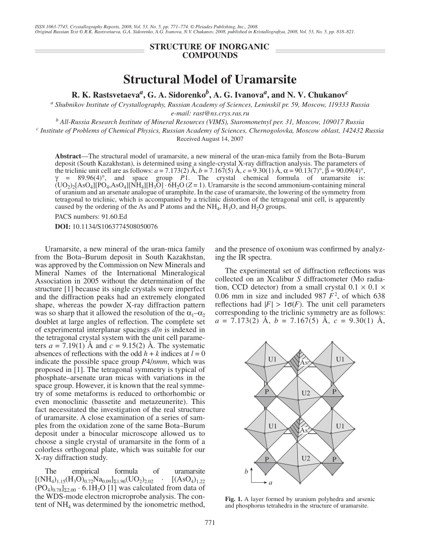 Pdf Structural Model Of Uramarsite