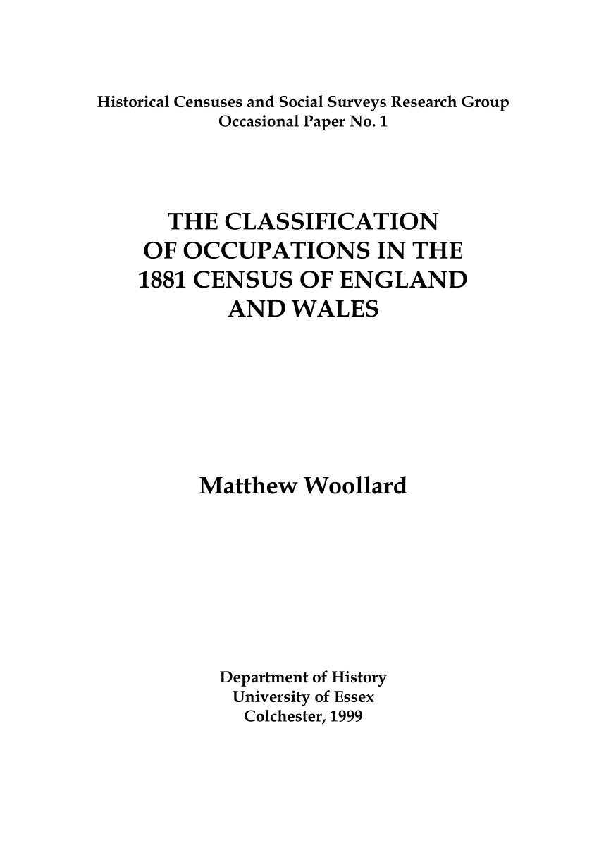 Pdf The Classification Of Occupations In The 1881 Census Of