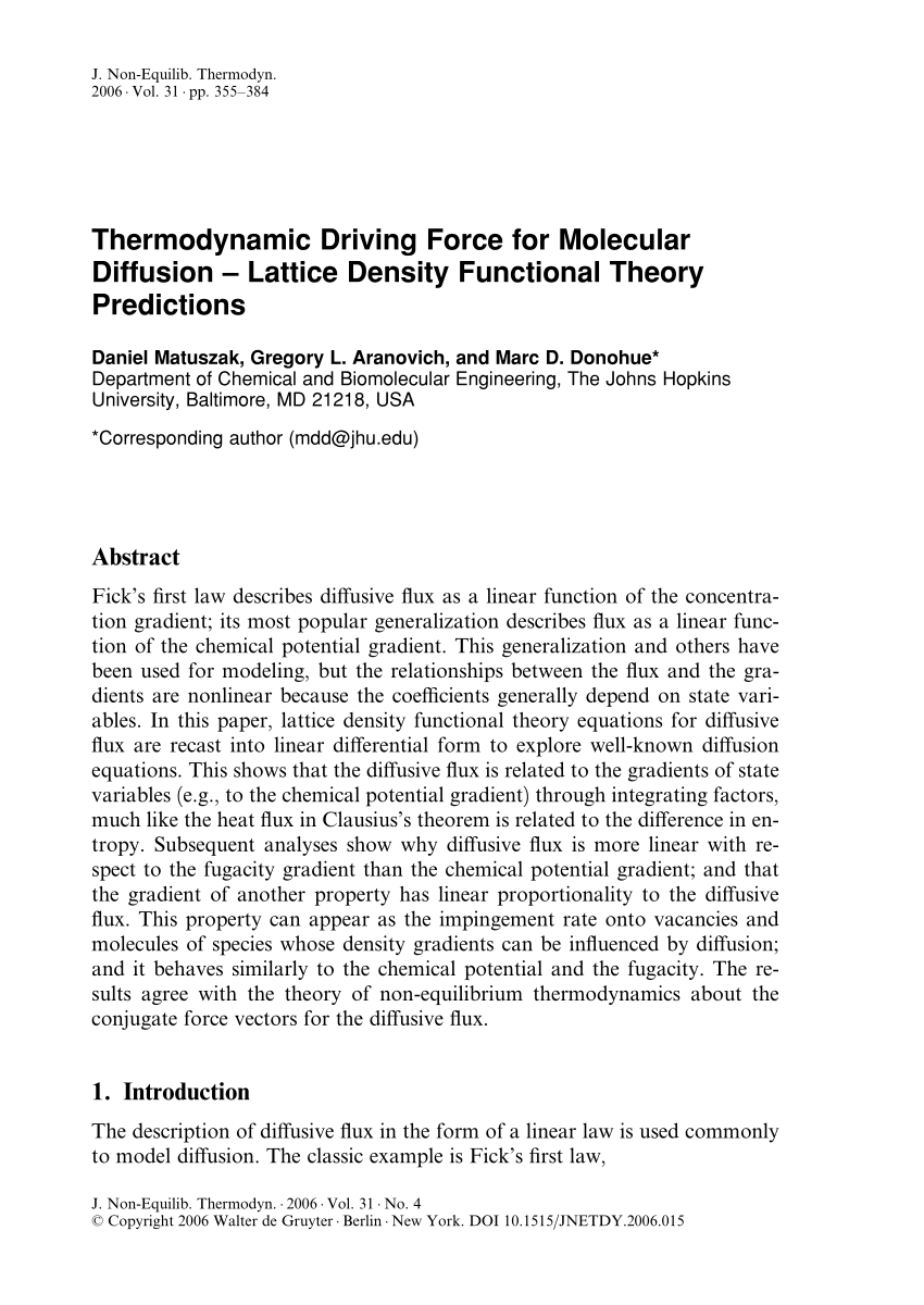 (PDF) Thermodynamic Driving Force for Molecular Diffusion Lattice