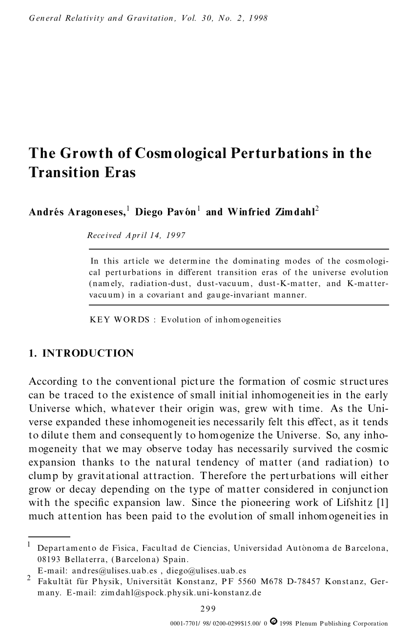 Pdf Evolution Of Cosmological Perturbations In The Transition Eras