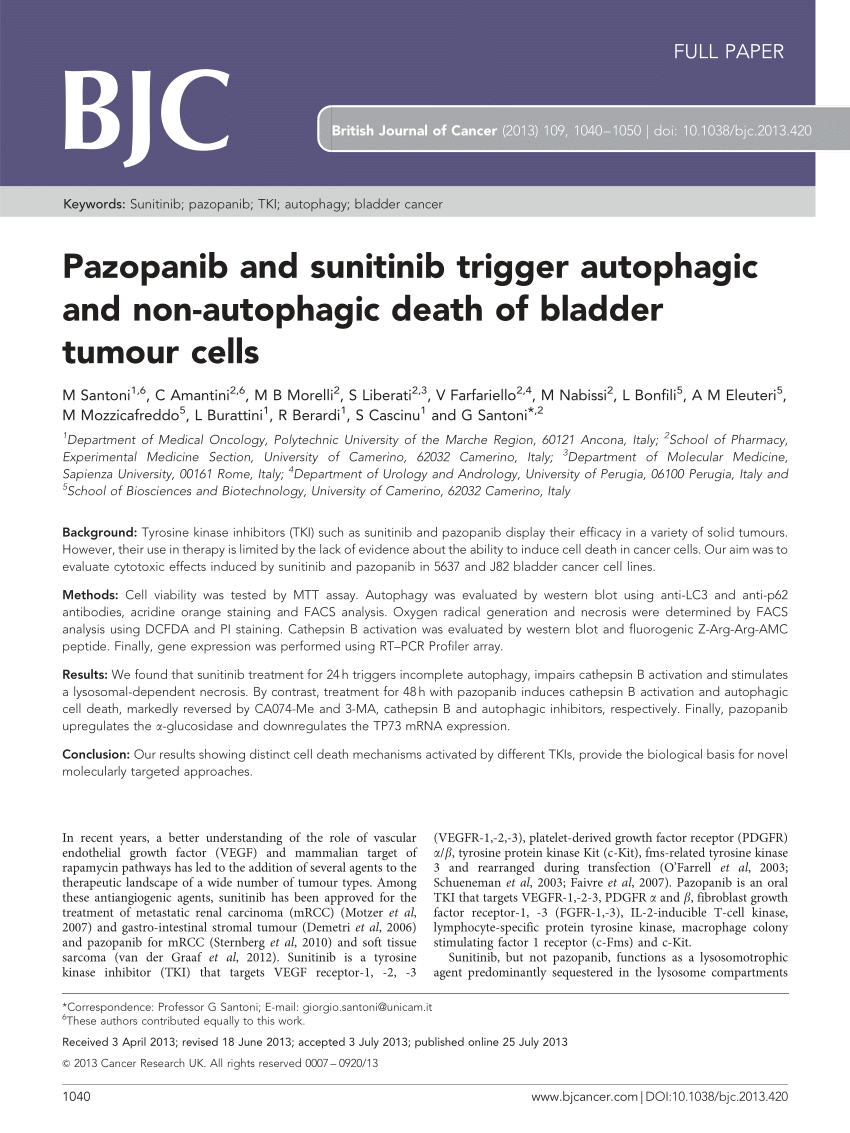 PDF) Pazopanib and sunitinib trigger autophagic and non-Autophagic ...