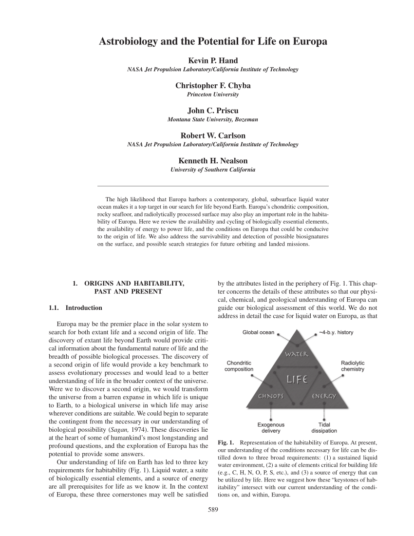 PDF) Astrobiology and the Potential for Life on Europa