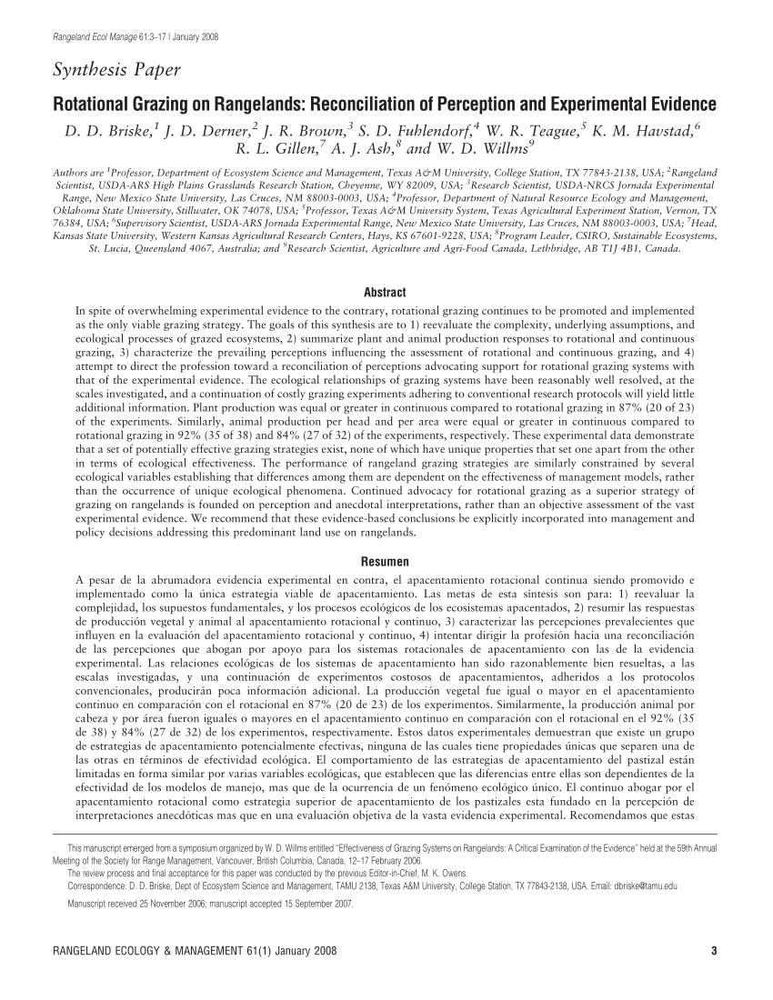 rotational grazing on rangelands reconciliation of perception and experimental evidence