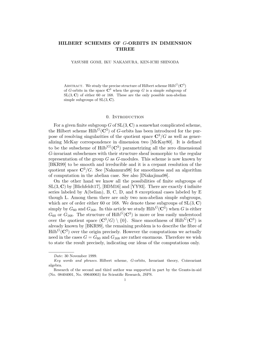 Pdf Hilbert Schemes Of G Orbits In Dimension Three