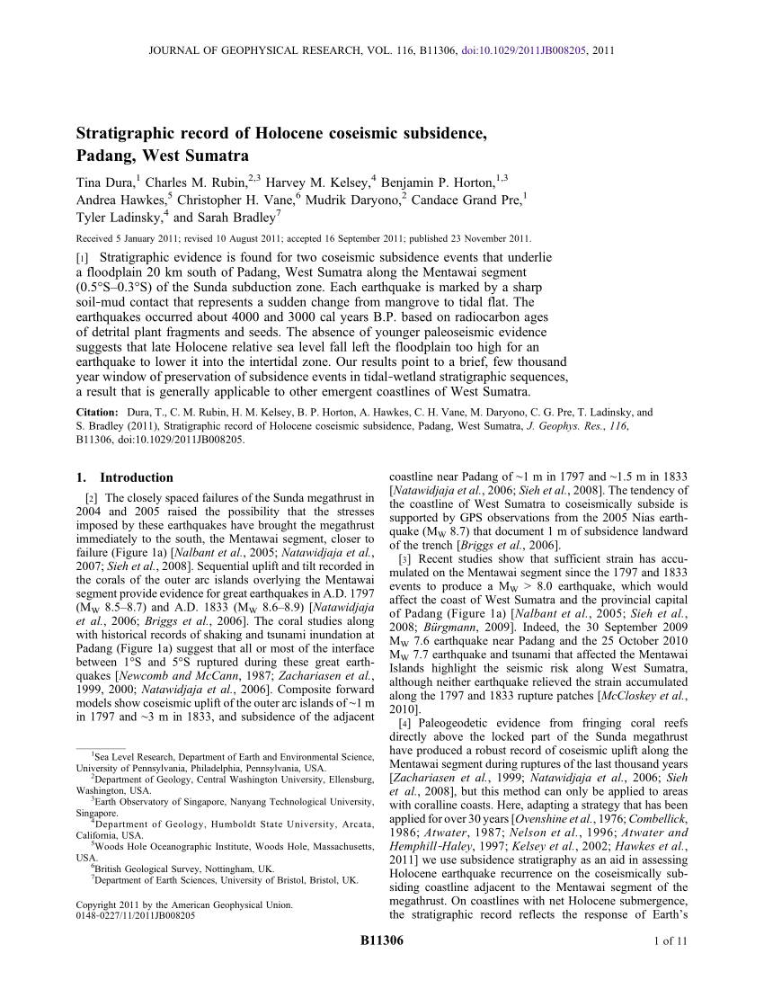 Pdf Preservation Of Holocene Paleo Earthquakes Sungai Pinang Western Sumatra