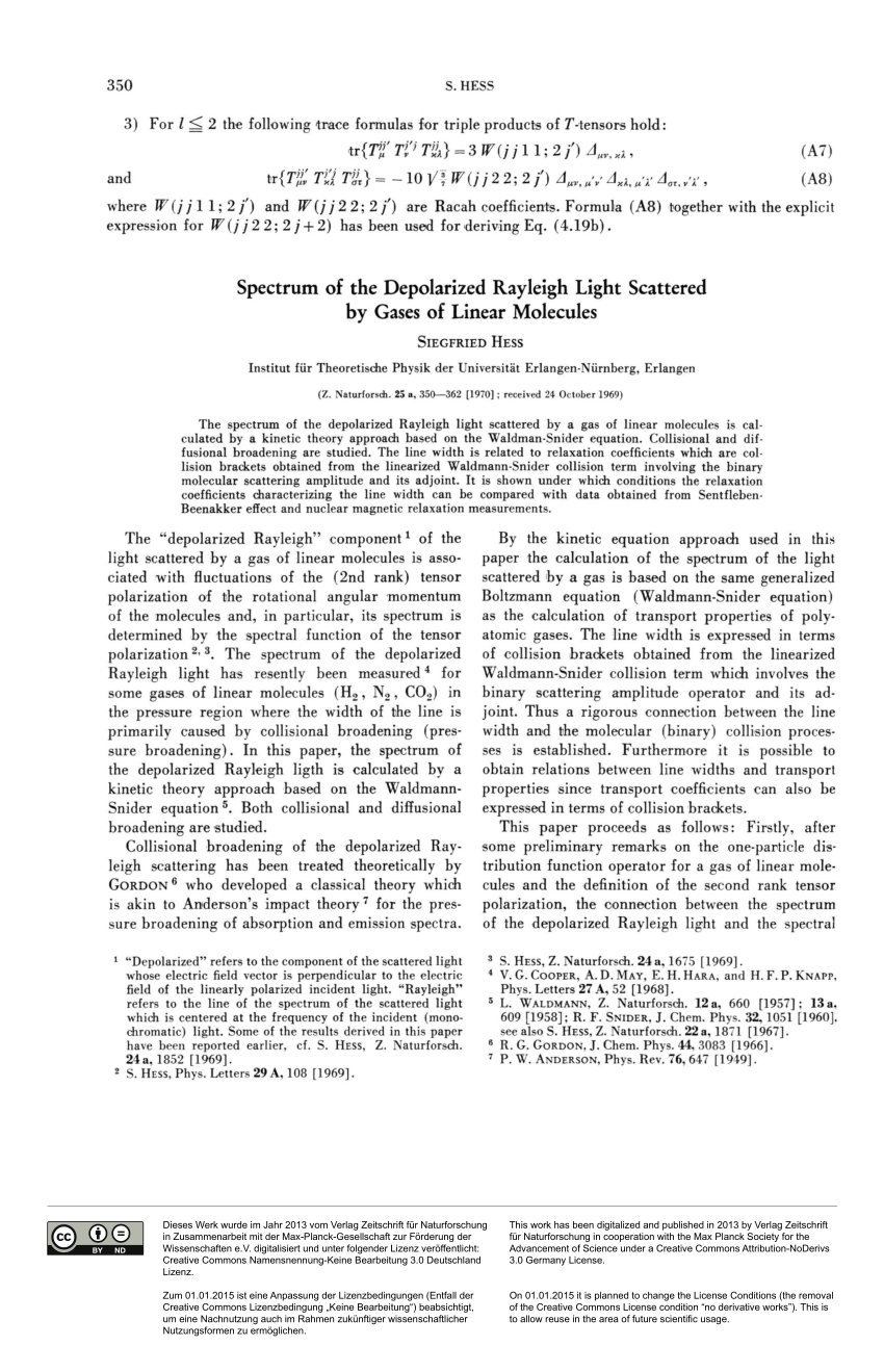Pdf Spectrum Of The Depolarized Rayleigh Light Scattered By Gases Of Linear Molecules