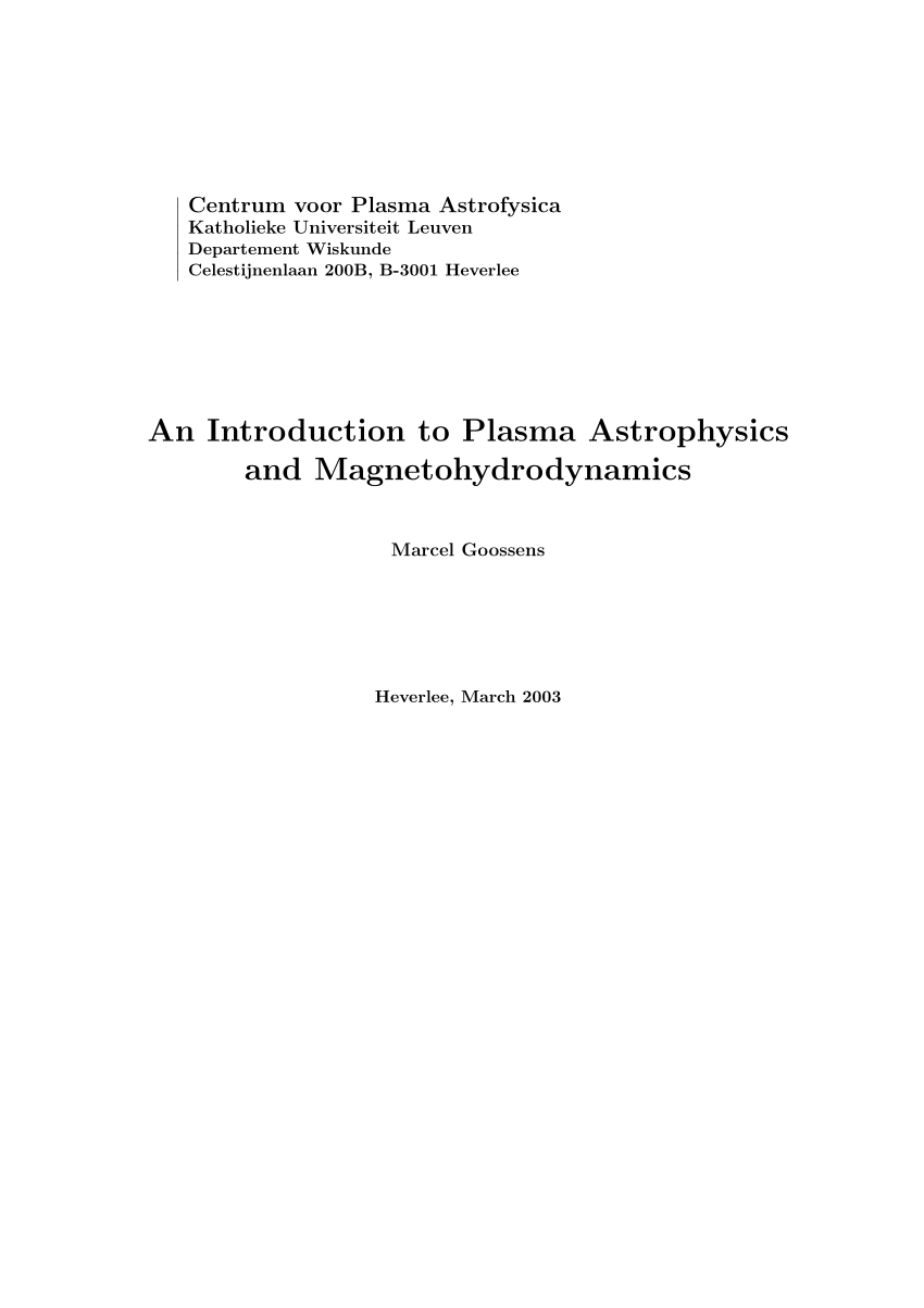 PDF) An Introduction to Plasma Astrophysics and Magnetohydrodynamics