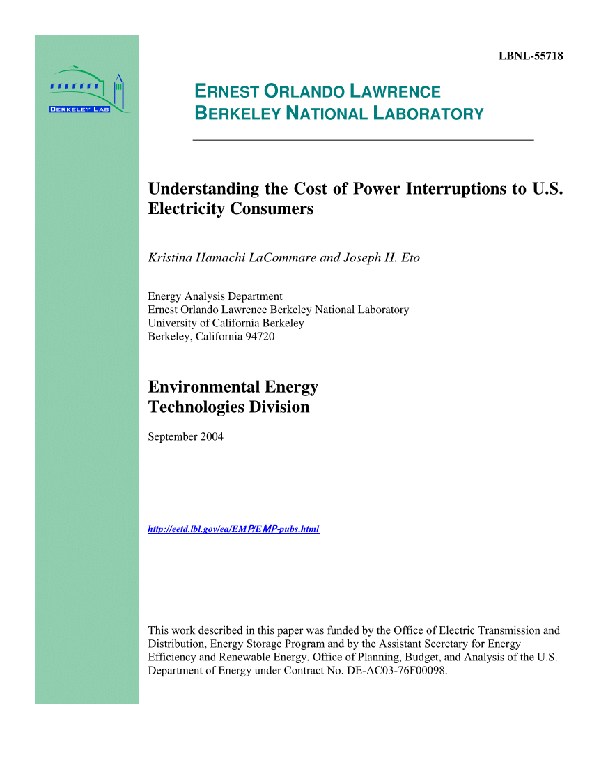 Pdf Understanding The Cost Of Power Interruptions To U S Electricity Consumers