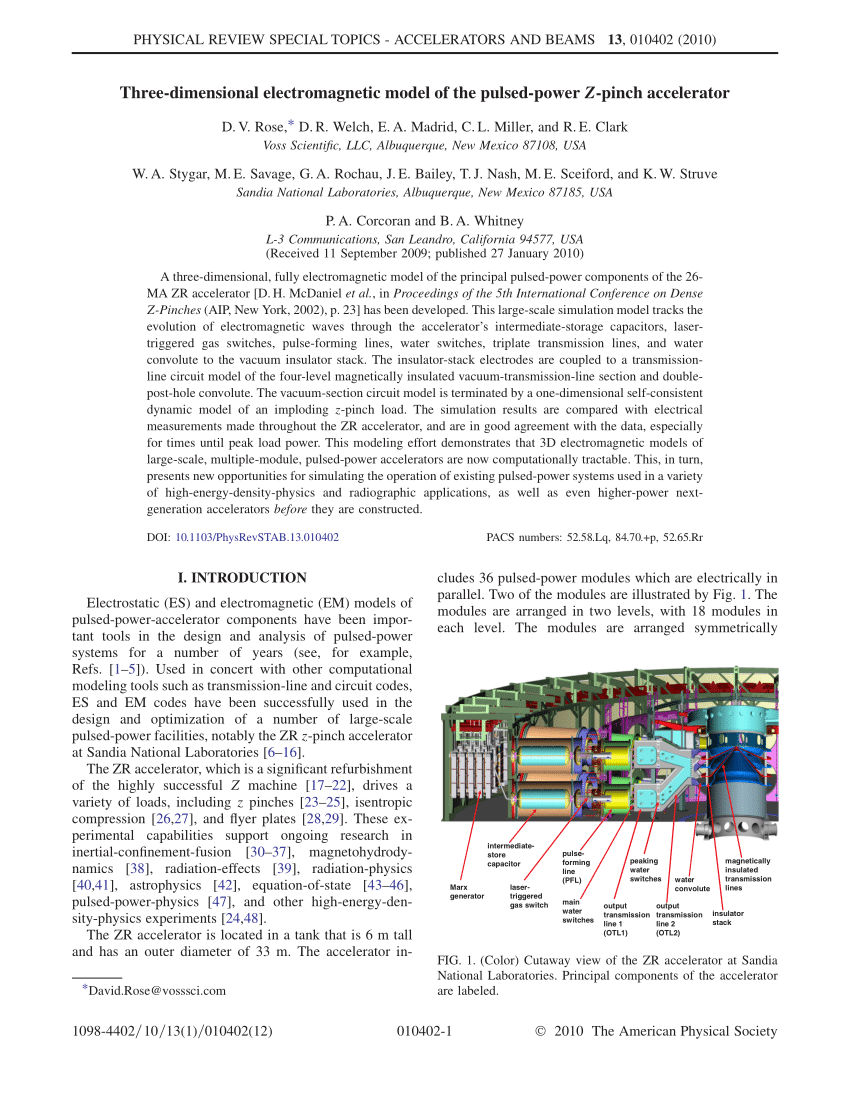 Pdf Three Dimensional Electromagnetic Model Of The Pulsed Power Z Pinch Accelerator