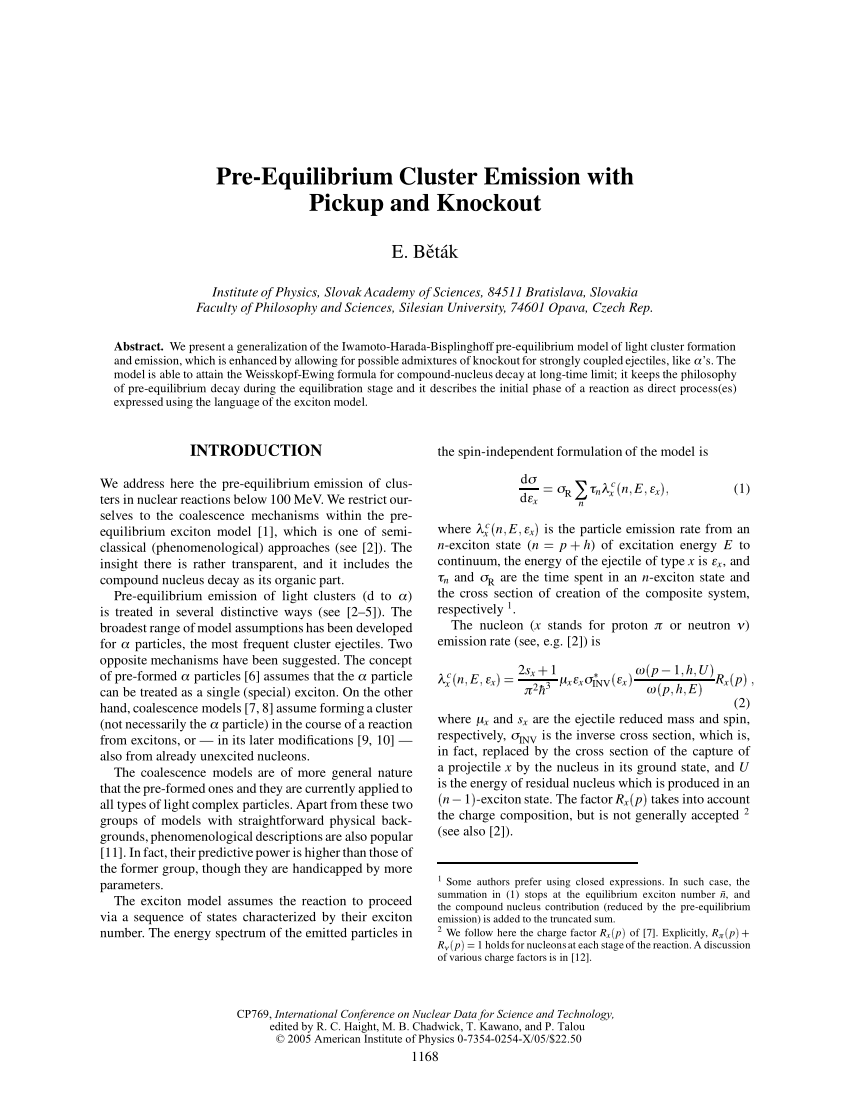 Pdf Pre Equilibrium Cluster Emission With Pickup And Knockout