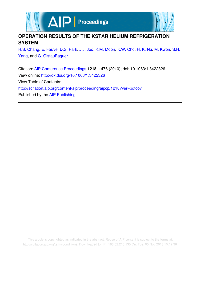 Pdf Operation Results Of The Kstar Helium Refrigeration System