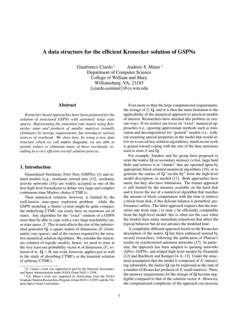 (PDF) A data structure for the efficient Kronecker solution of GSPNs