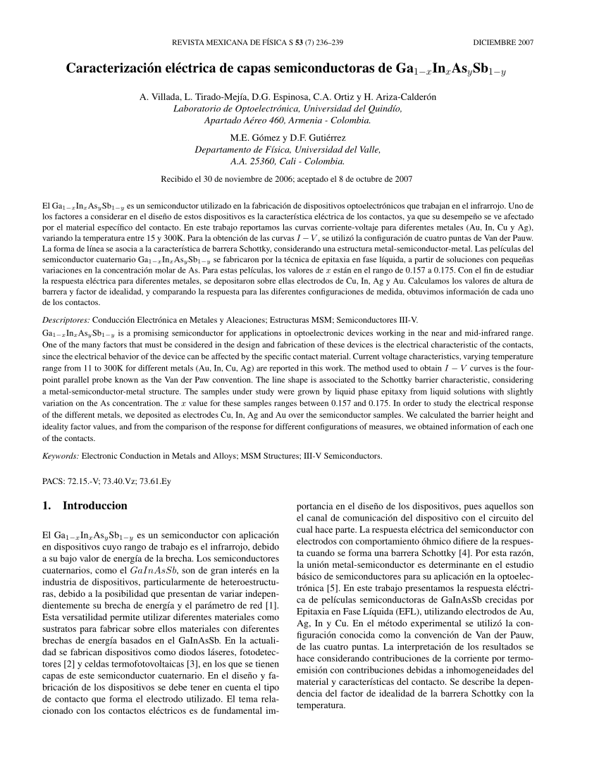 (PDF) Caracterización eléctrica de capas semiconductoras de GaInAsSb