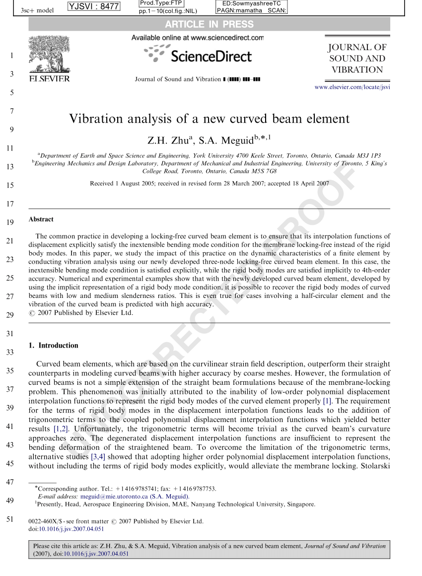 Pdf Vibration Analysis Of A New Curved Beam Element