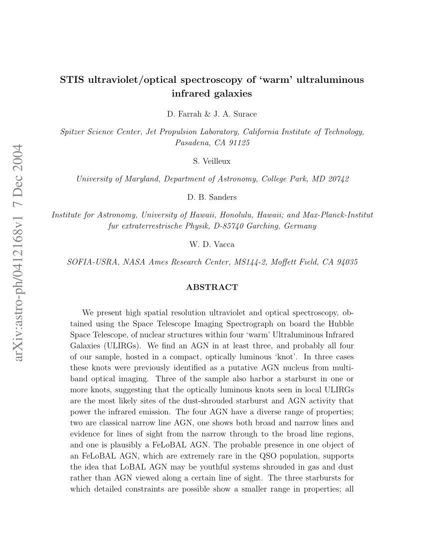 Pdf Space Telescope Imaging Spectrograph Ultraviolet Optical Spectroscopy Of Warm Ultraluminous Infrared Galaxies