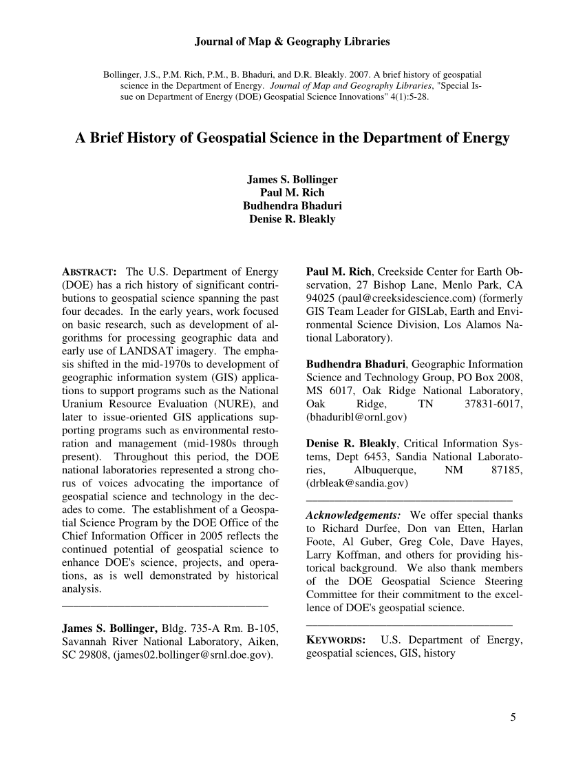 PDF) A Brief History of Geospatial Science in the Department of Energy