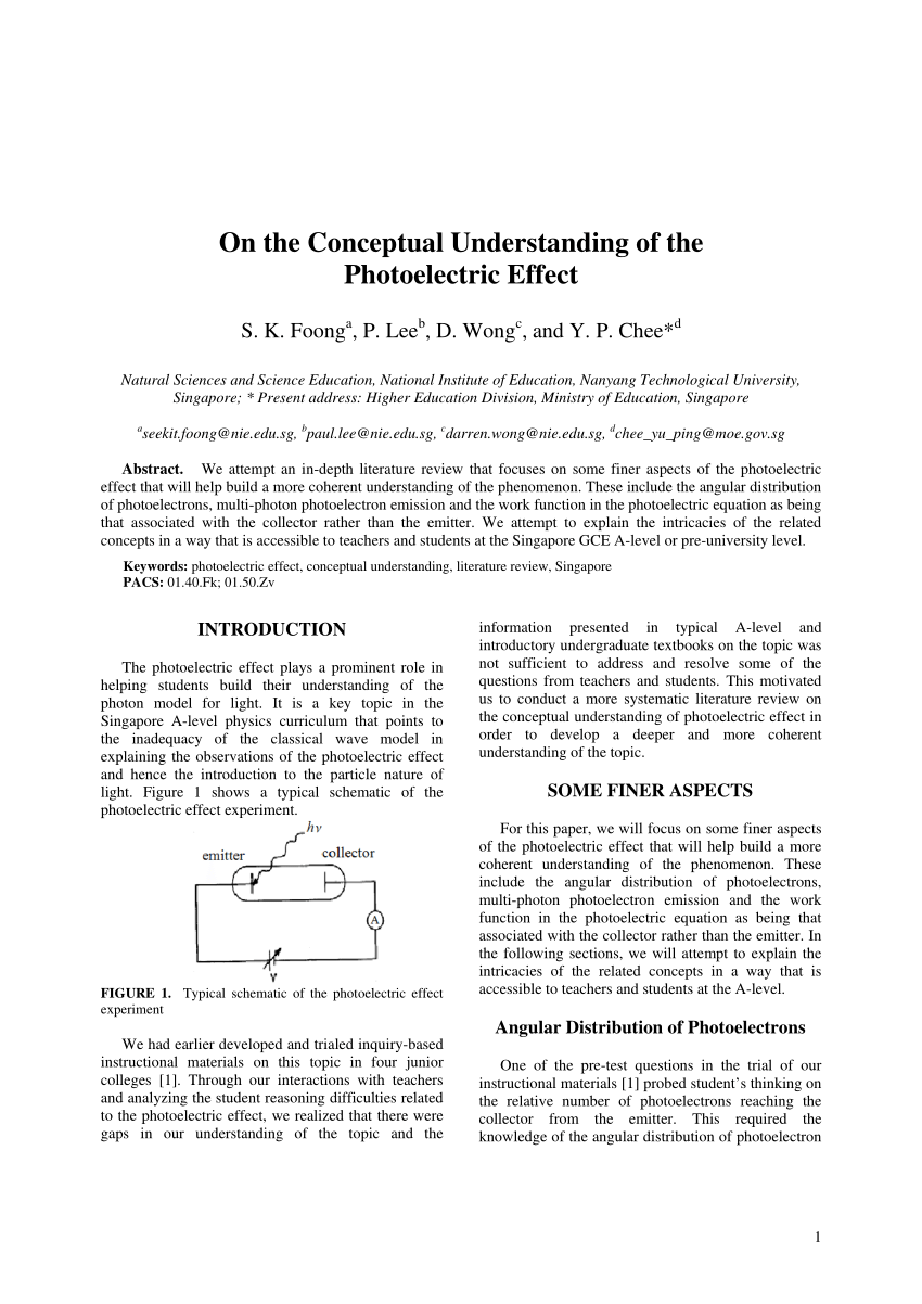 (PDF) On the Conceptual Understanding of the Photoelectric Effect