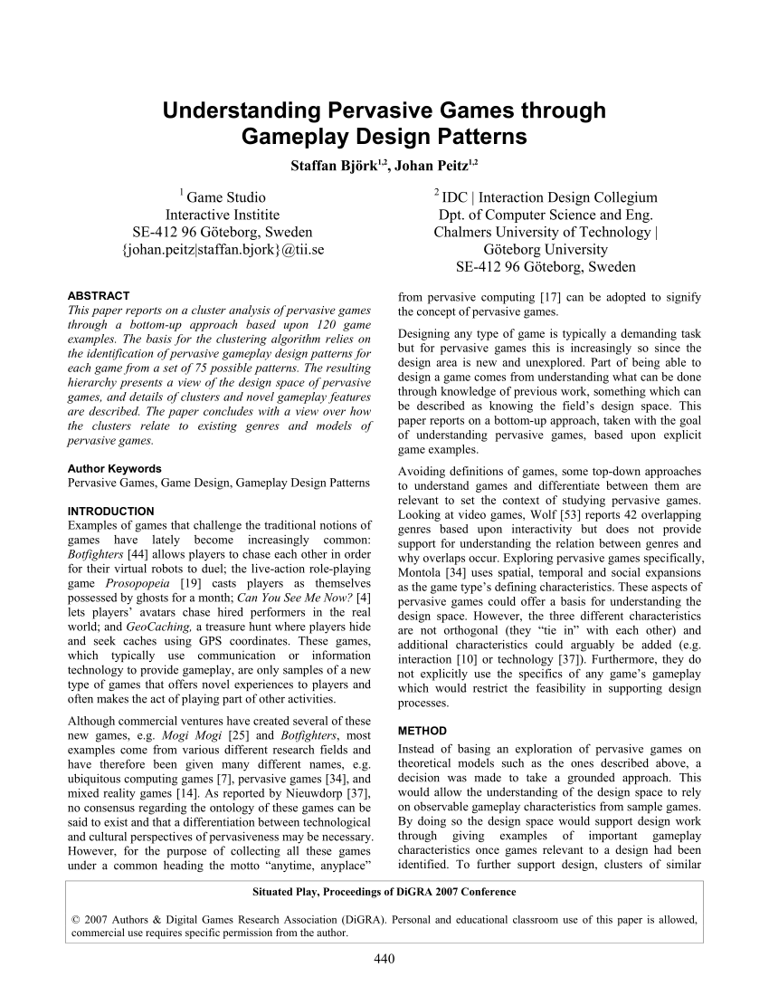  PDF Understanding Pervasive Games through Gameplay Design Patterns