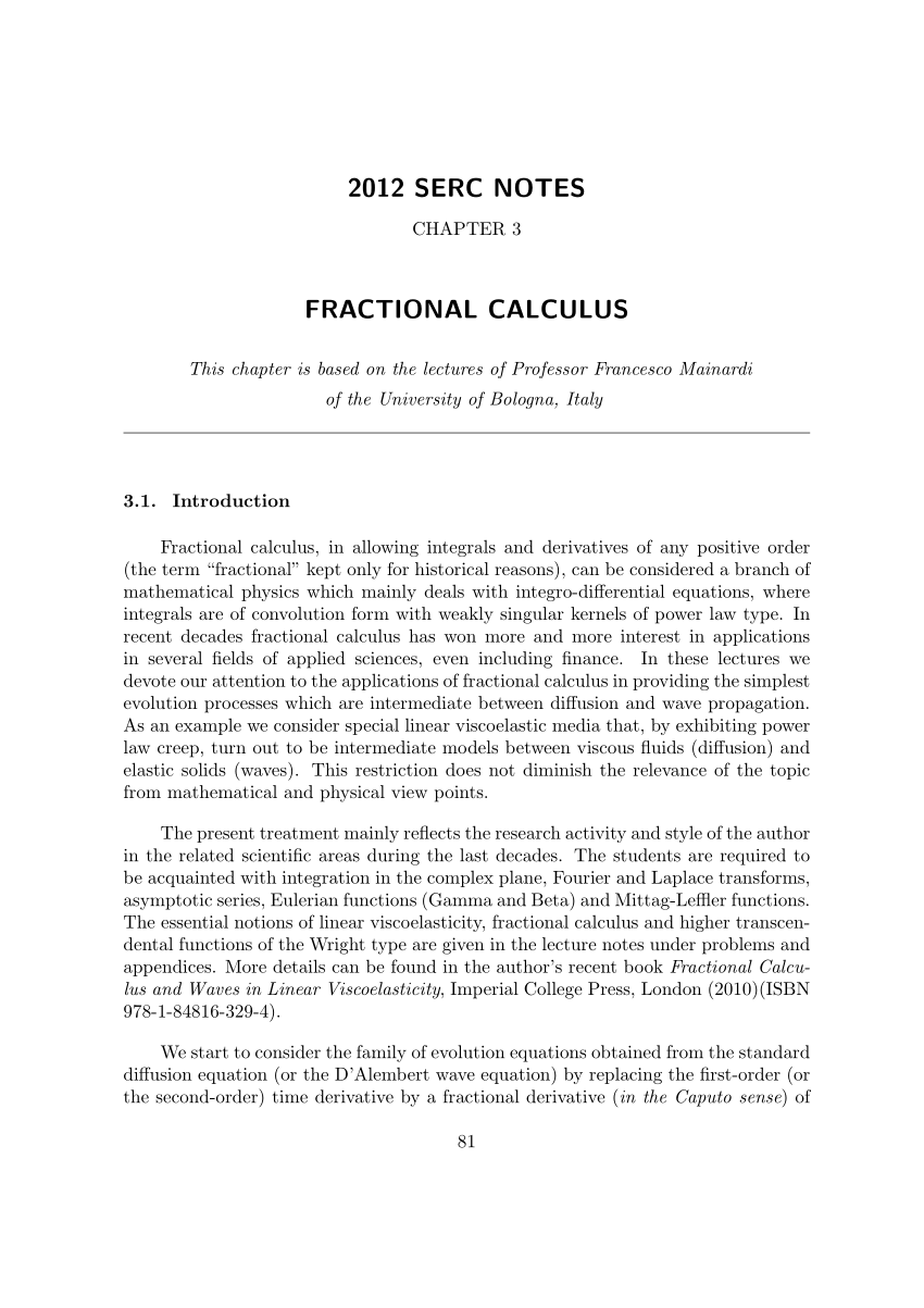 Pdf Chapter 3 Fractional Calculus And Fractional Differential Equations