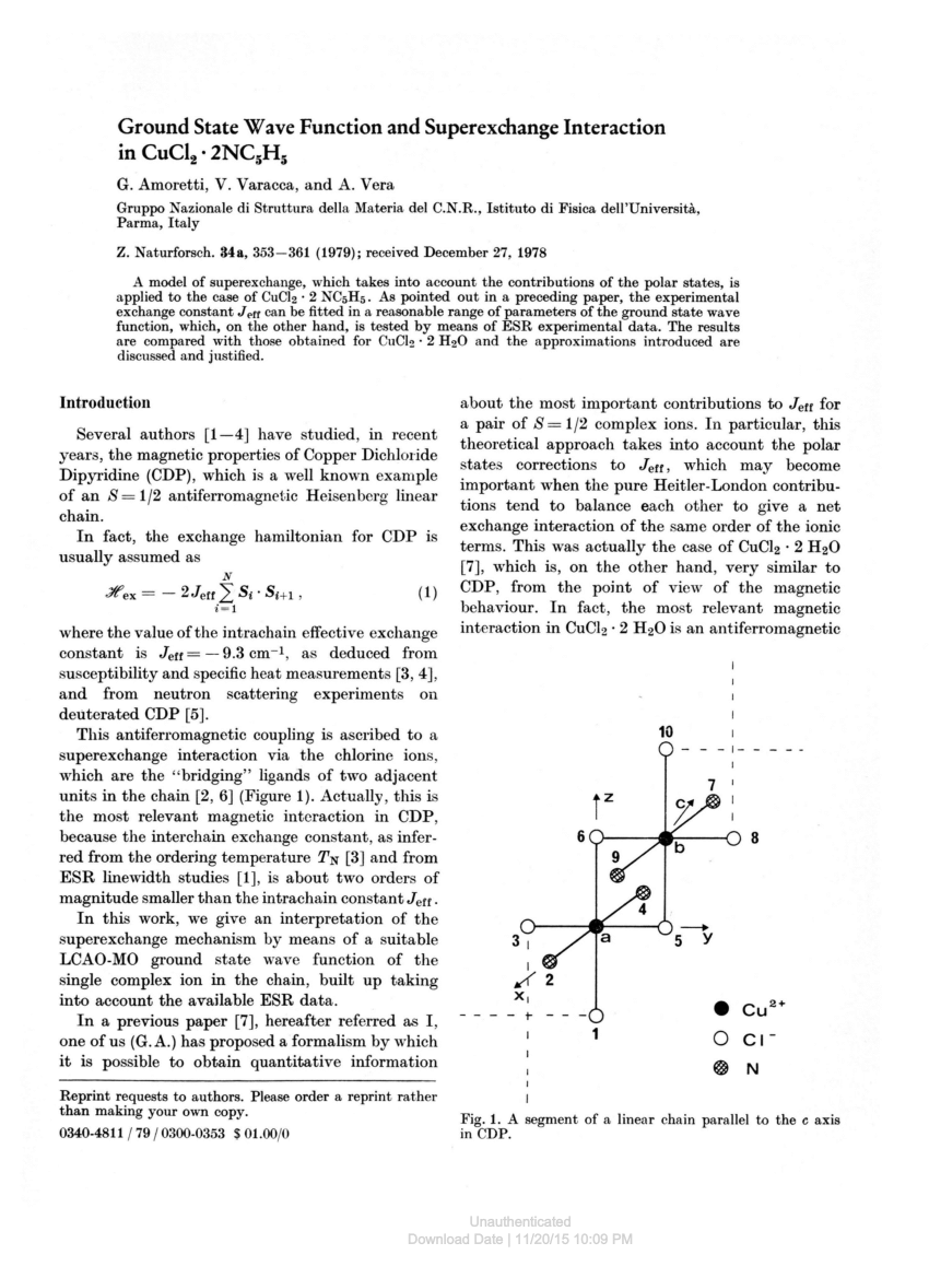 Pdf Ground State Wave Function And Superexchange Interaction In Cucl2 2nc5h5