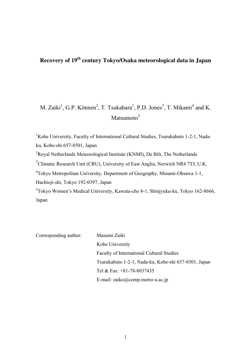 Pdf Recovery Of 19th Century Tokyo Osaka Meteorological Data In Japan