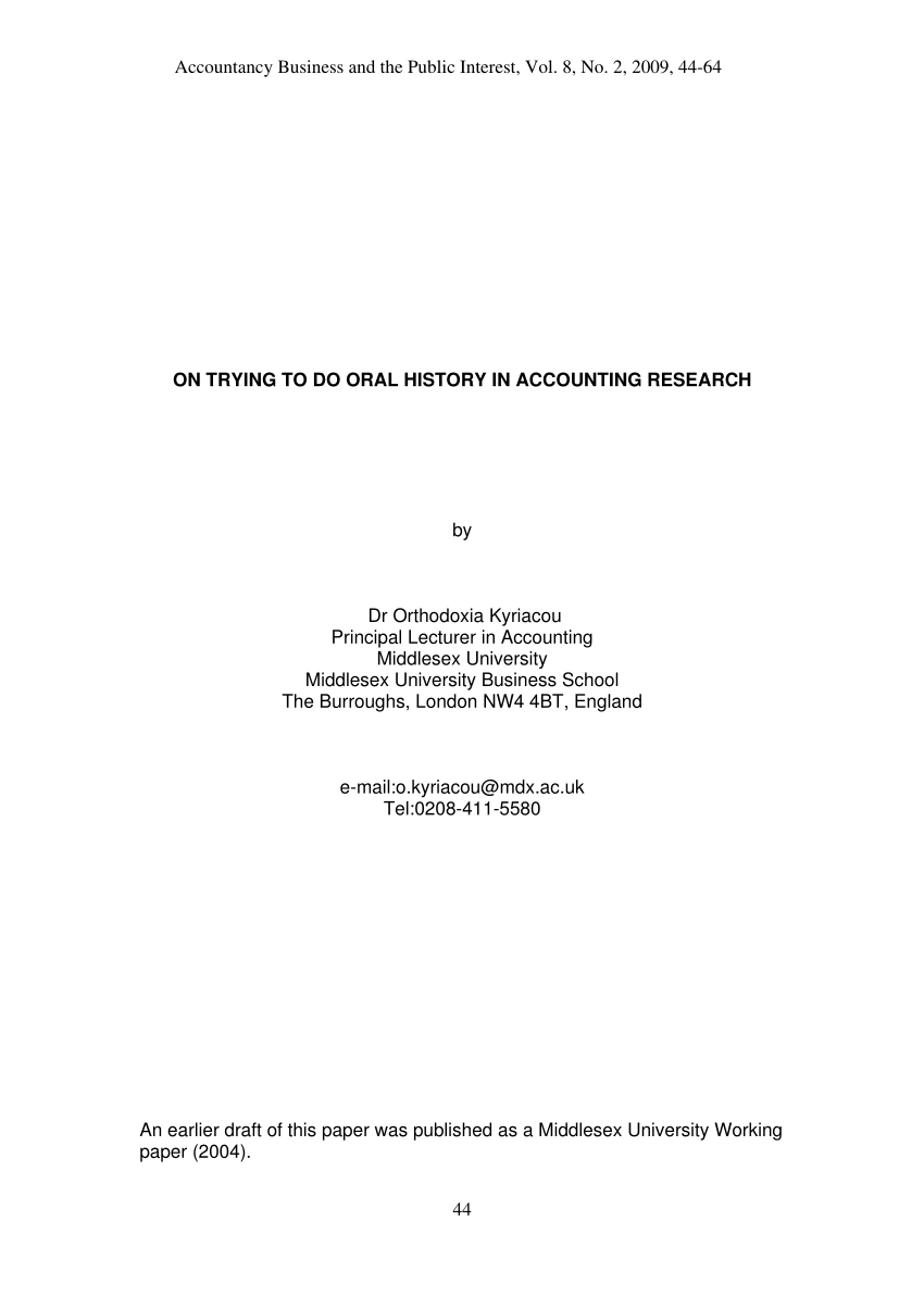 (PDF) ON TRYING TO DO ORAL HISTORY IN ACCOUNTING RESEARCH