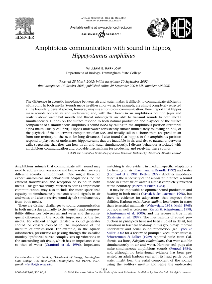 PDF) Low-frequency sounds and amphibious communication in Hippopotamus  amphibious