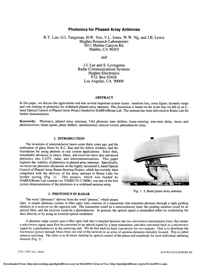 Pdf Photonics For Phased Array Antennas