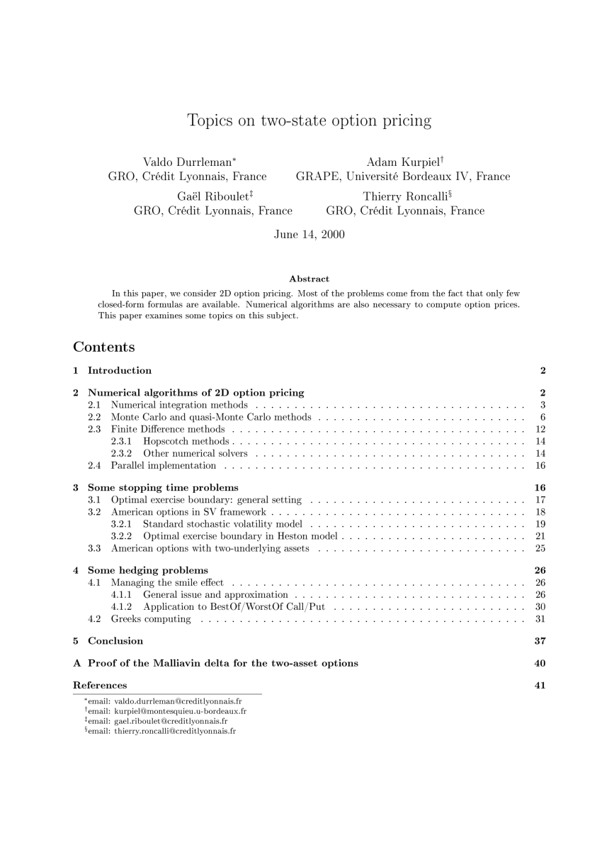 Pdf Topics On Two State Option Pricing