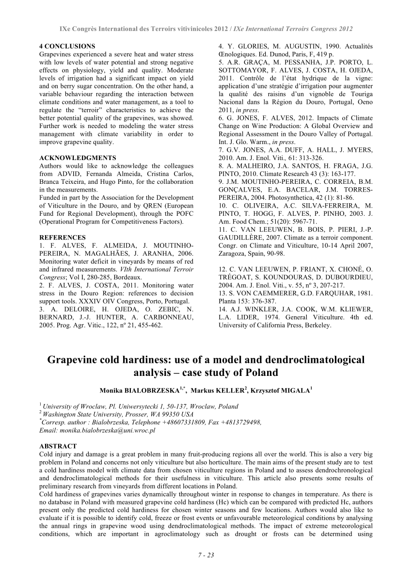 Pdf Grapevine Cold Hardiness Use Of A Model And Dendroclimatological Analysis Case Study Of Poland