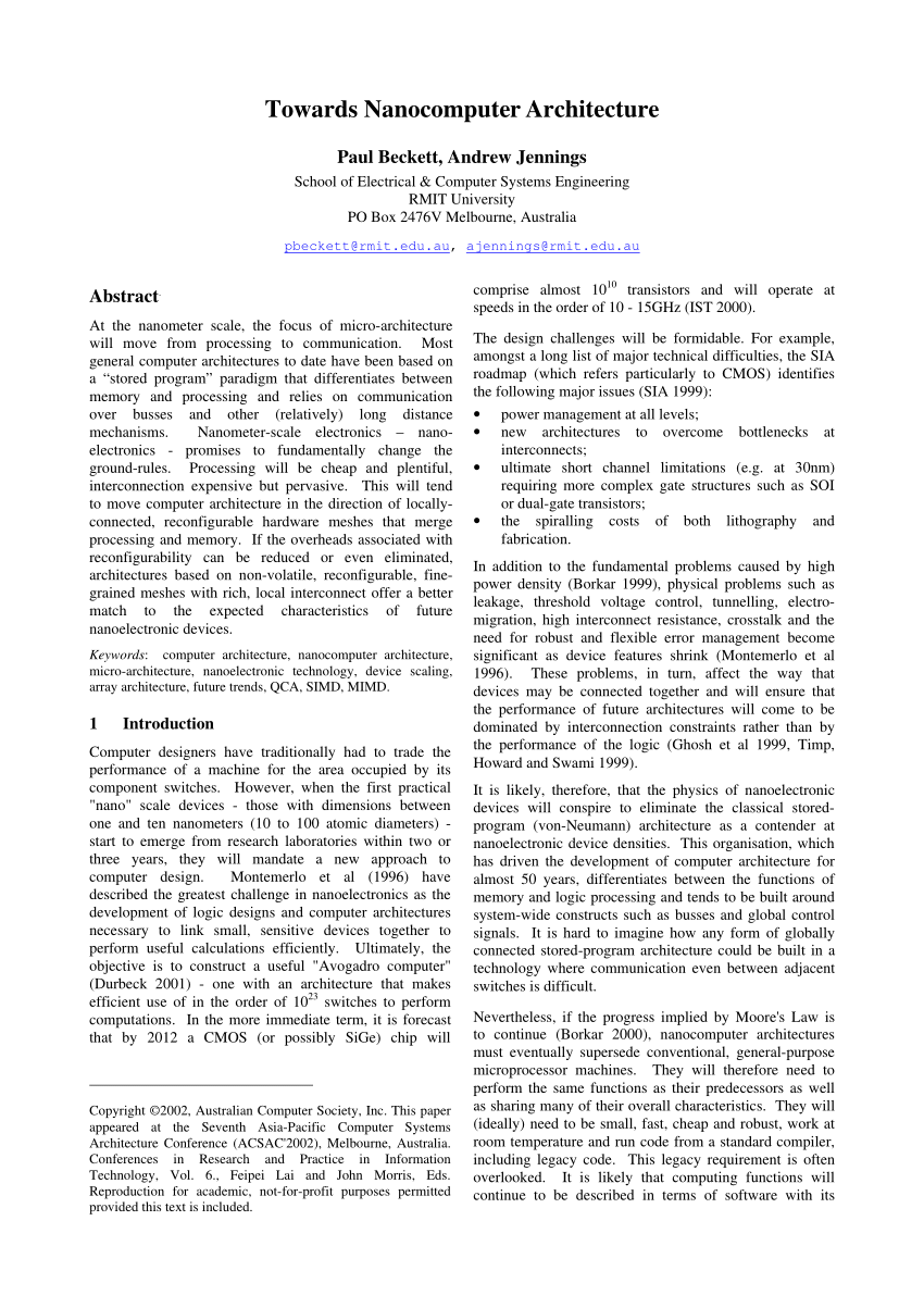 Pdf Towards Nanocomputer Architecture