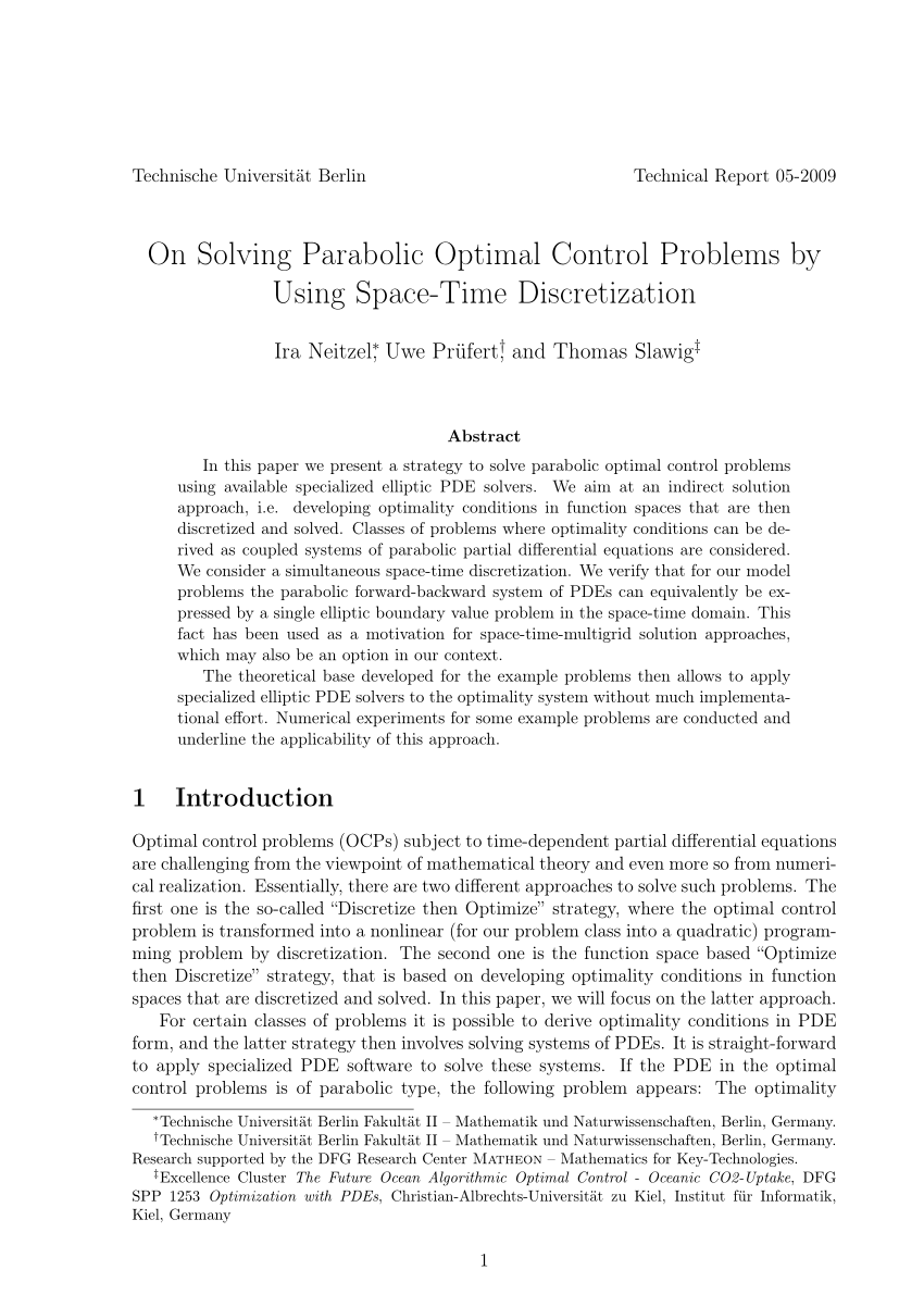 Pdf On Solving Parabolic Optimal Control Problems By Using Space Time Discretization