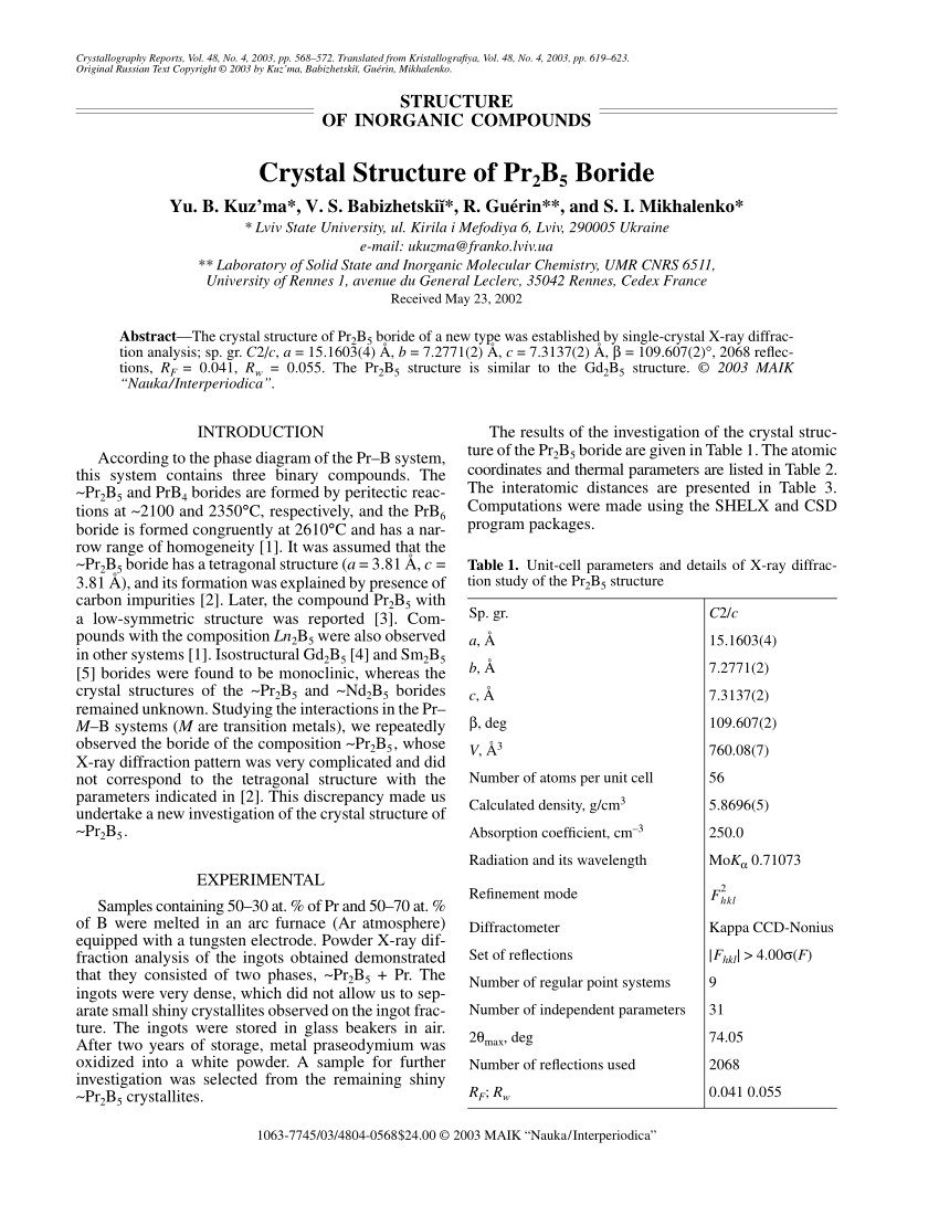 Pdf Crystal Structure Of Pr2b5 Boride