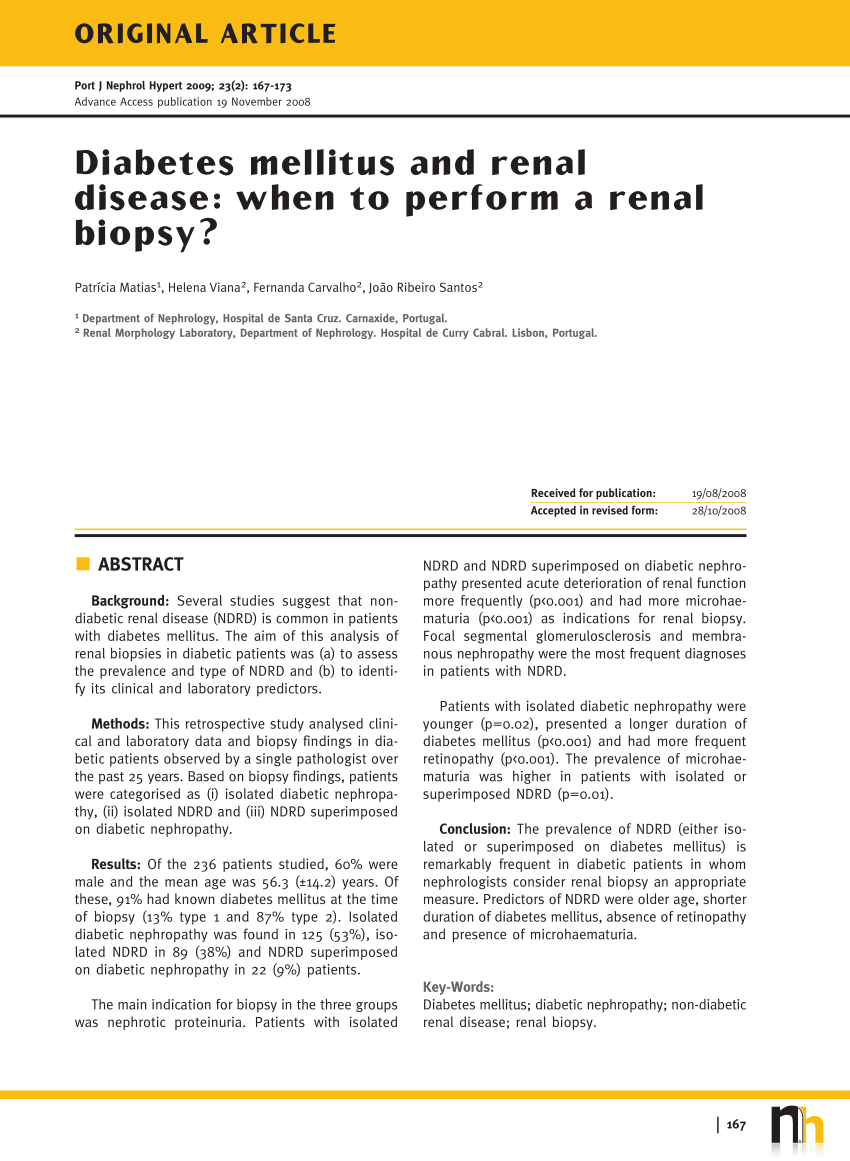 Pdf Diabetes Mellitus And Renal Disease When To Perform A Renal Biopsy