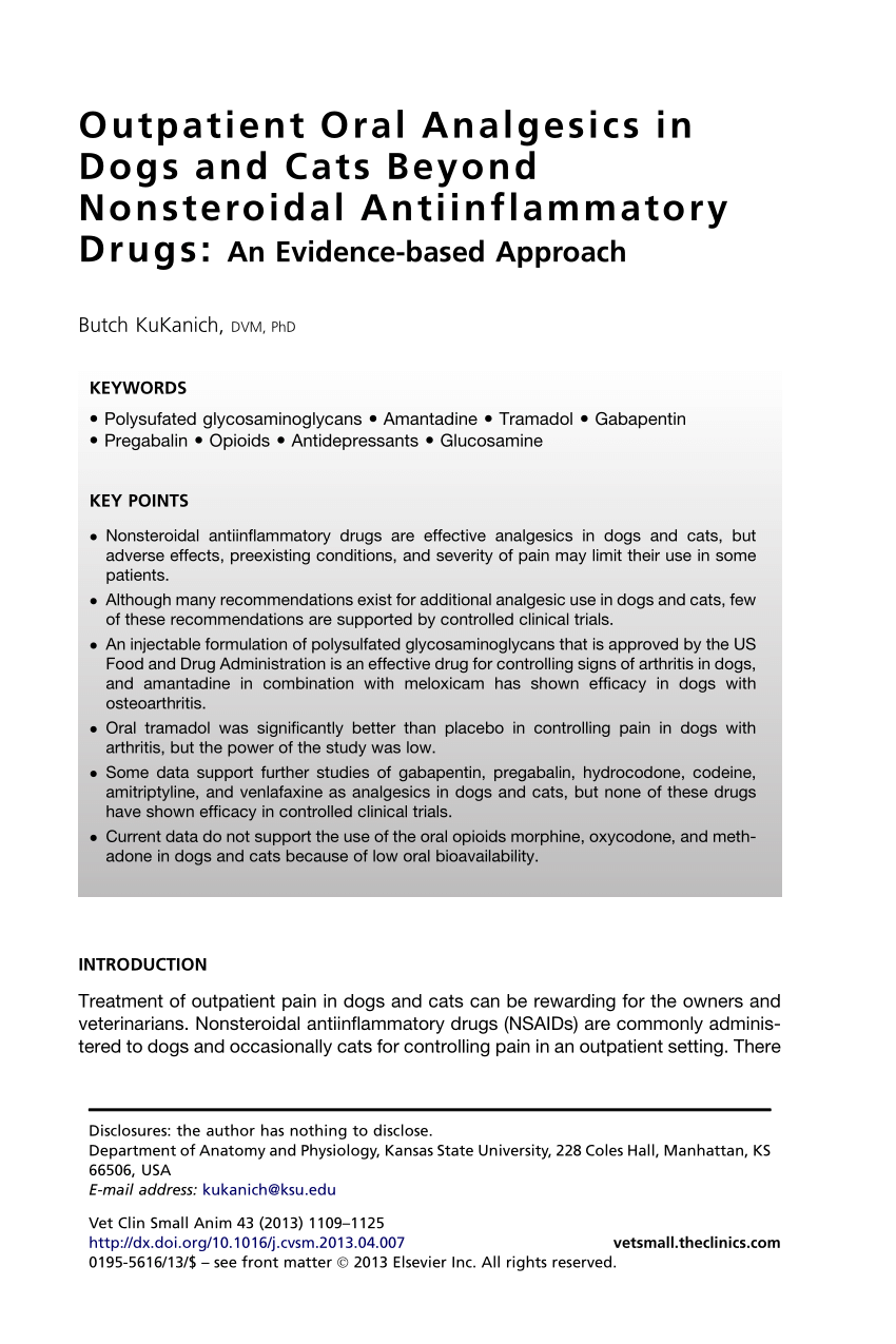 Pdf Outpatient Oral Analgesics In Dogs And Cats Beyond Nonsteroidal Antiinflammatory Drugs An Evidence Based Approach