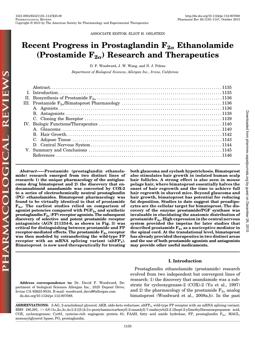 PDF) Recent Progress in Prostaglandin F2 Ethanolamide (Prostamide F2 )  Research and Therapeutics