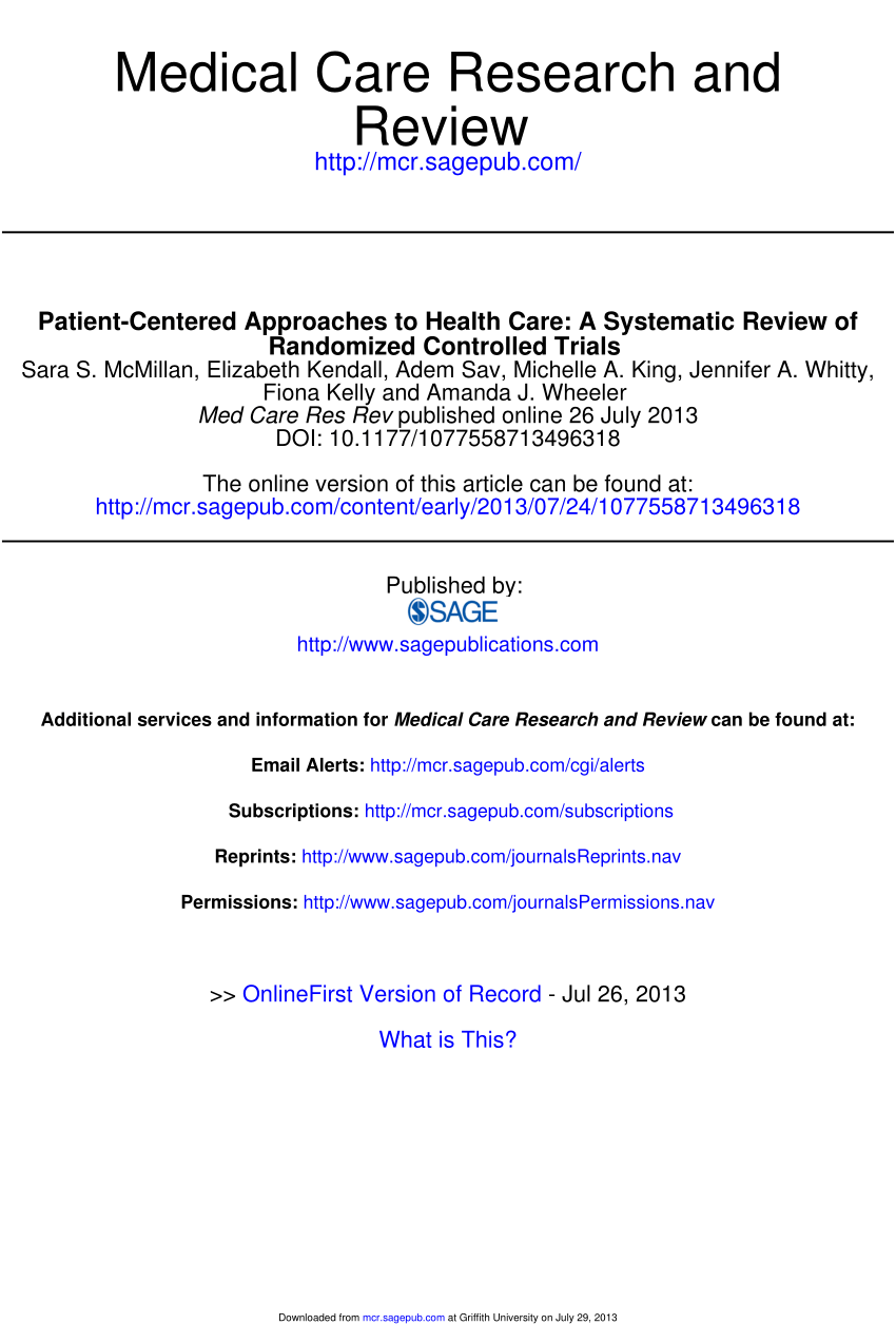 Pdf Patient-centered Approaches To Health Care A Systematic Review Of Randomized Controlled Trials