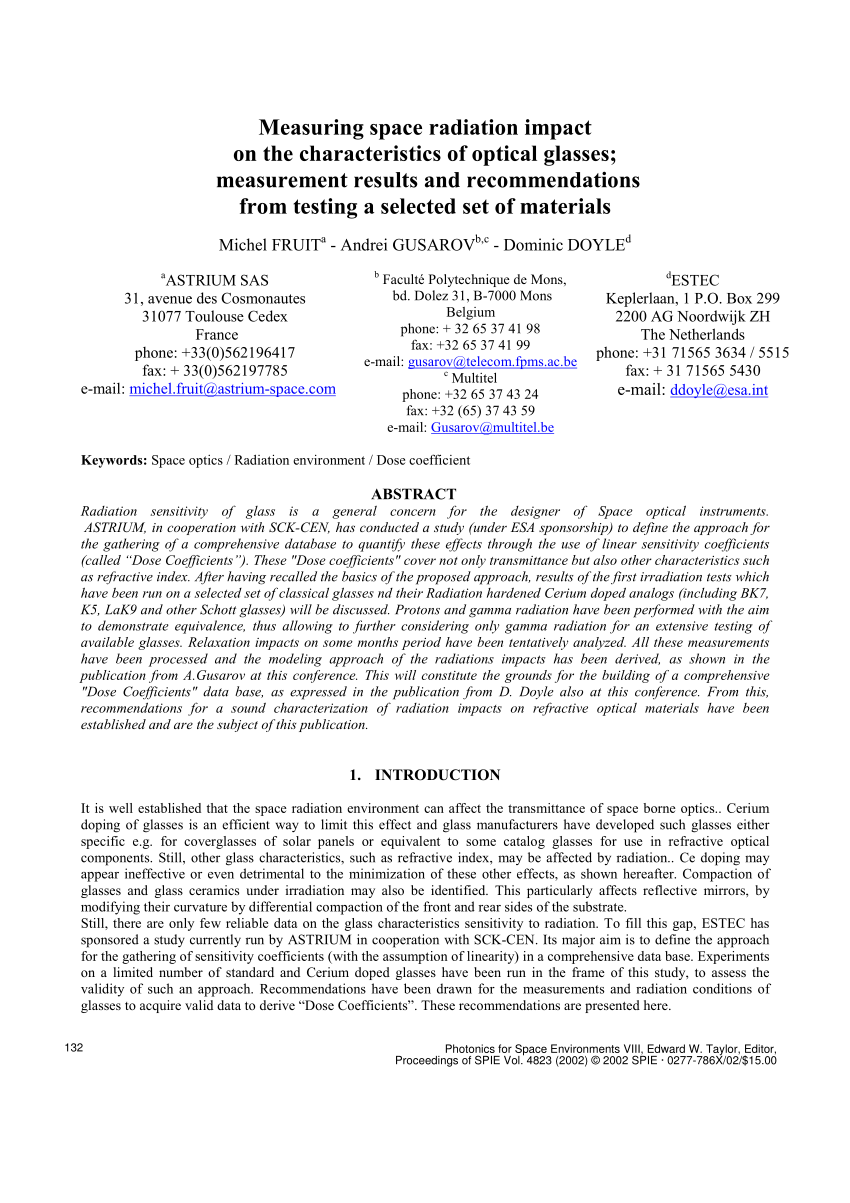 Pdf Measuring Space Radiation Impact On The Characteristics - 