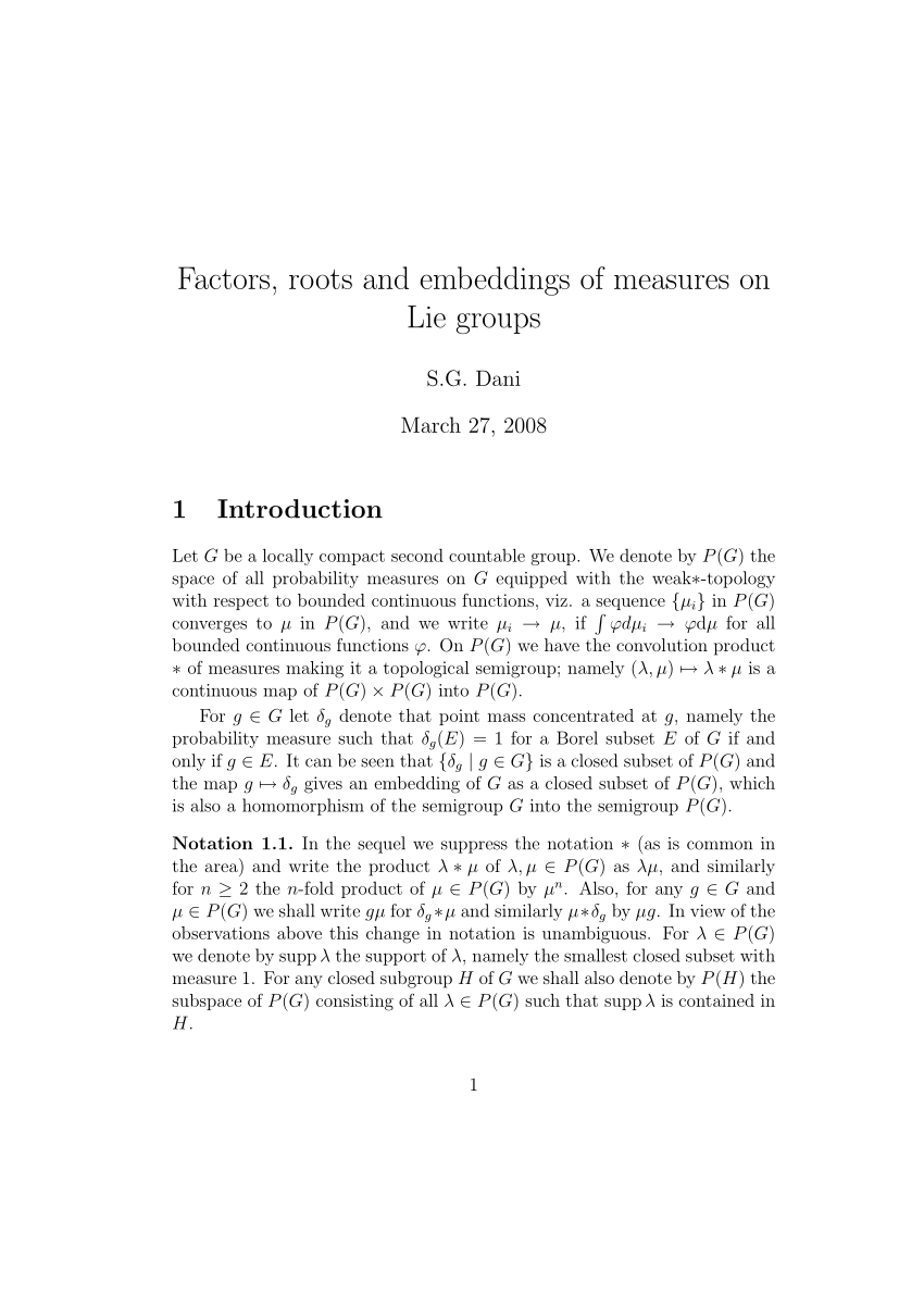 Pdf Factors Roots And Embeddings Of Measures On Lie Groups 