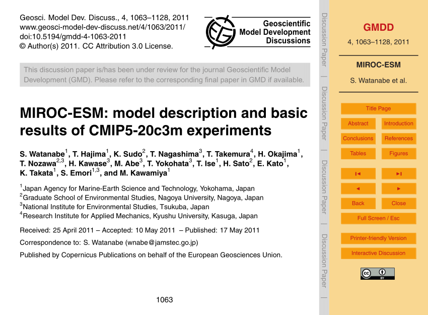 PDF) MIROC-ESM: model description and basic results of CMIP5-20c3m 