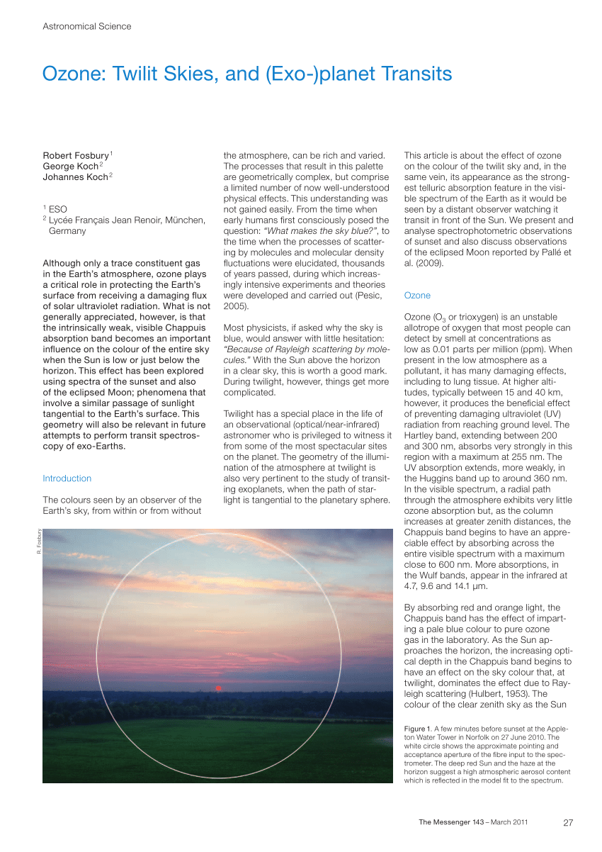 Download (PDF) Ozone: Twilit Skies, and (Exo-)planet Transits
