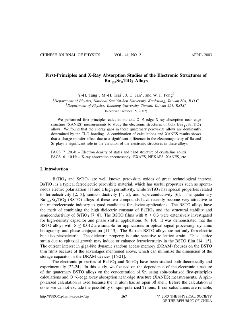 Pdf First Principles And X Ray Absorption Studies Of The Electronic Structures Of Bal Xsrxtio3 Alloys