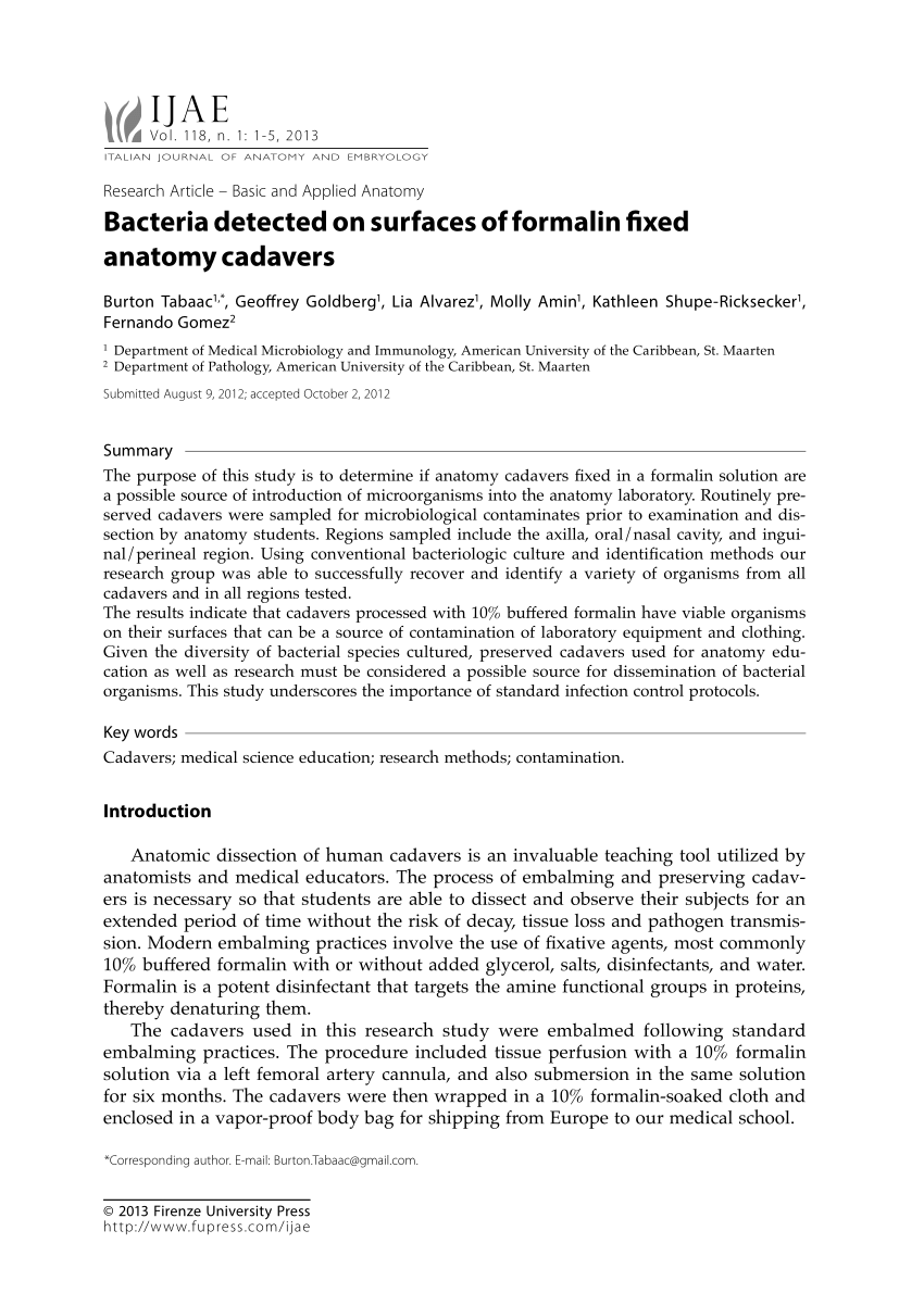 Detection of Prions in a Cadaver for Anatomical Practice