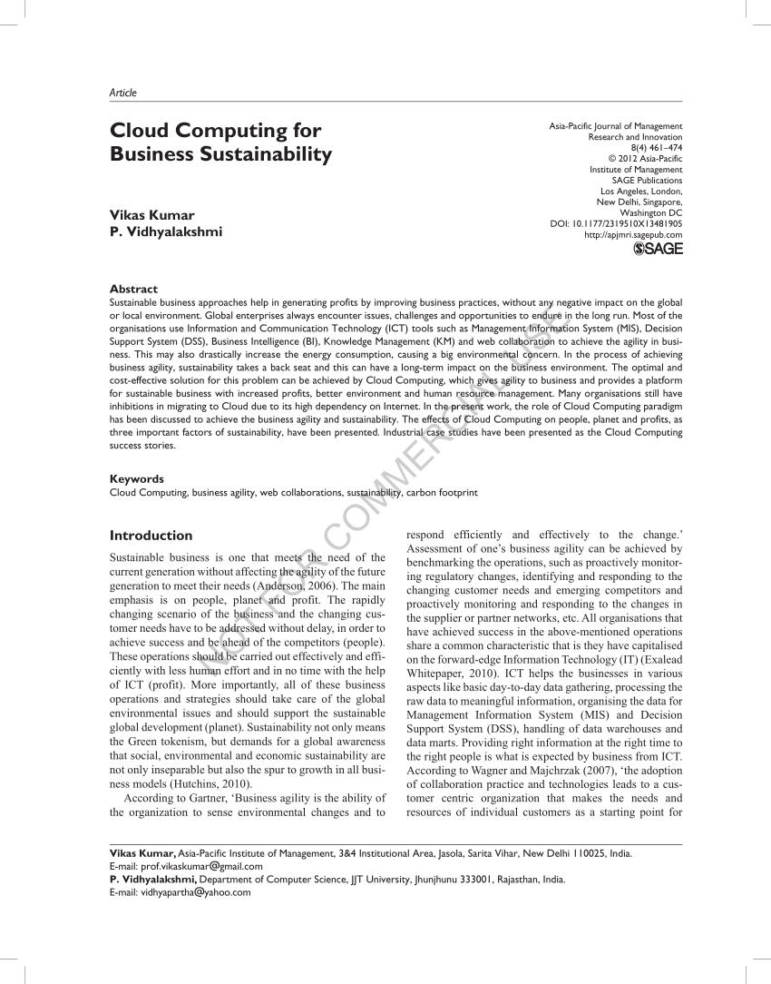 PDF) Cloud Computing for Business Sustainability