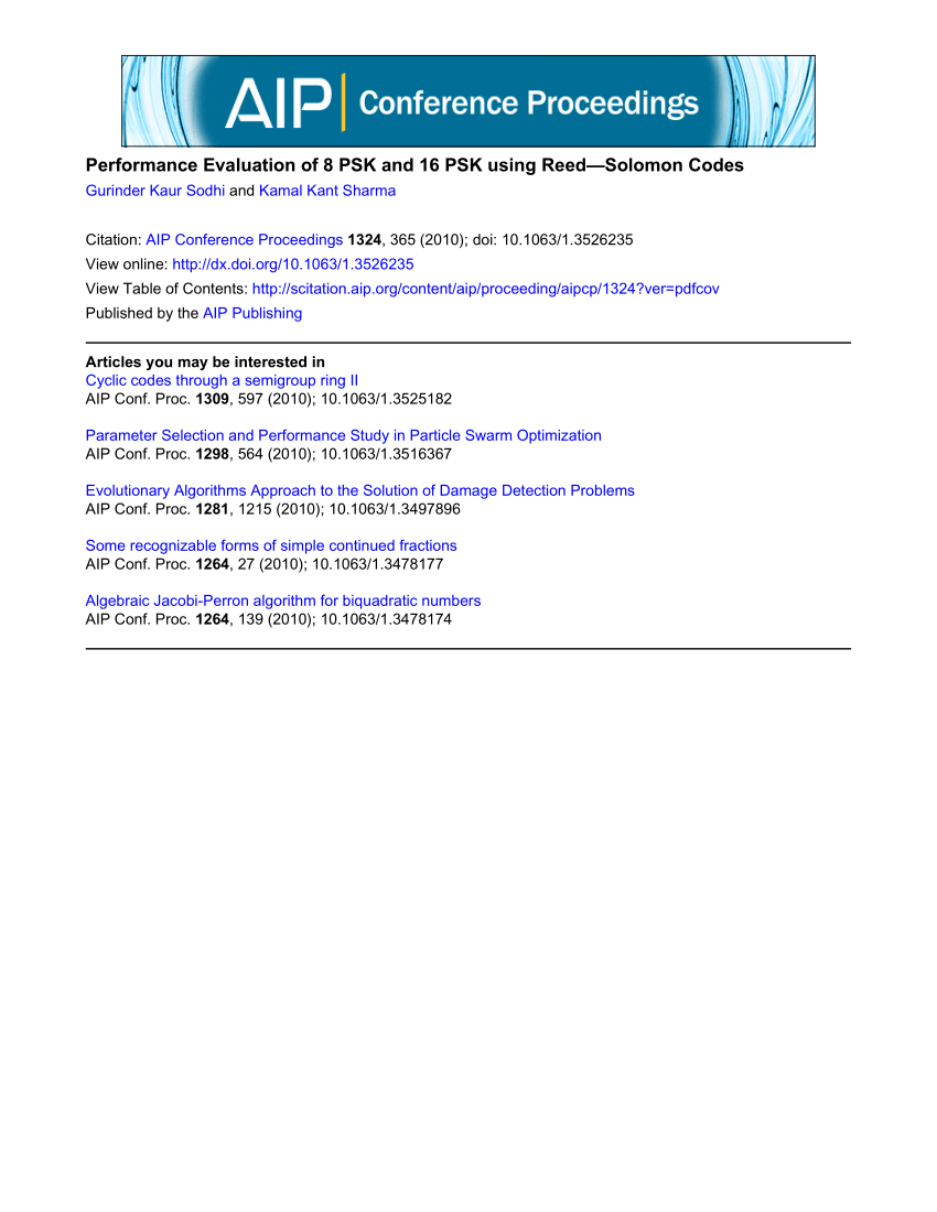 (PDF) Performance Evaluation of 8 PSK and 16 PSK using Reed-Solomon Codes