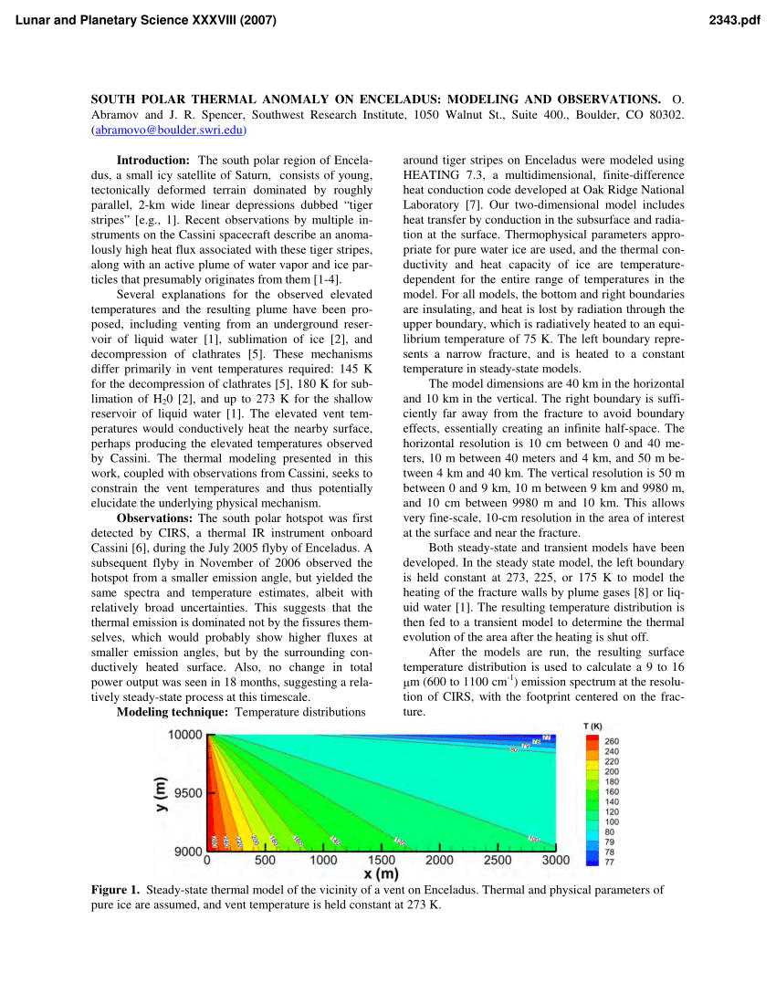 PDF) South Polar Thermal Anomaly on Enceladus: Modeling and ...