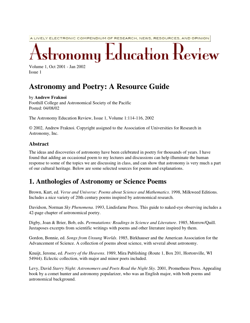 poems about astronomy