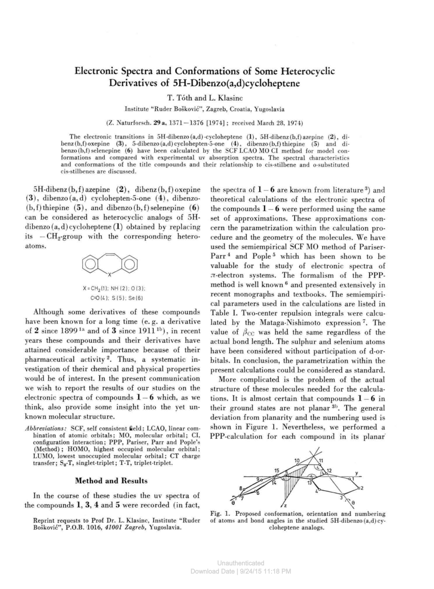 Pdf Electronic Spectra And Conformations Of Some Heterocyclic Derivatives Of 5h Dibenzo A D Cycloheptene